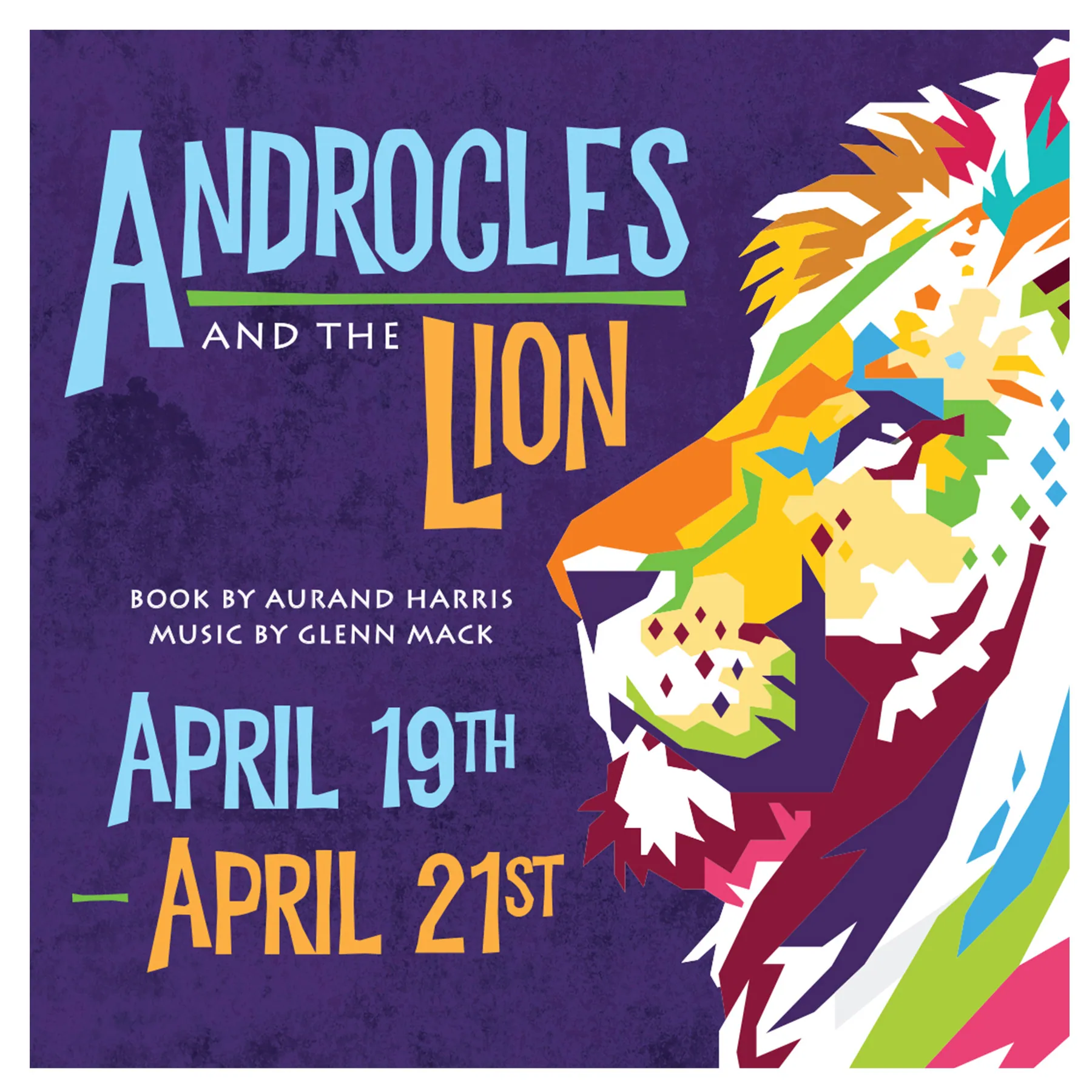 Poster for Androcles and the Lion with a colorful geometric lion